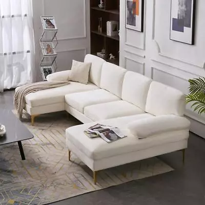 Living Room Furniture Couch U-Shaped Sectional Sofa 4 Seat Gold Plated Legs • $575.75