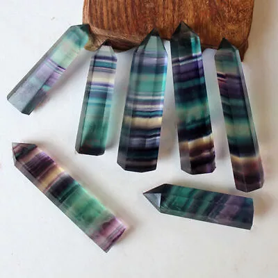 £3.19 • Buy Natural Fluorite Crystal Rainbow Quartz Wand Point Healing Stone Hexagonal Gifts