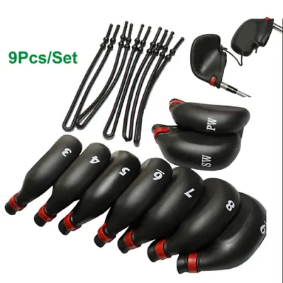 $28.99 • Buy 9 Pcs Rubber String Head Cover Golf Iron Club Putter Headcover 3-SW Set Black AU