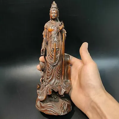 $108.88 • Buy Chinese Carved Wood Buddha Statue Wooden Quan Kwan Yin Statue Carvings Decor Art