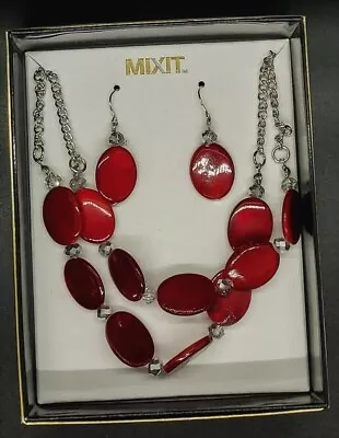  MIXIT  Designer Red & Silver Necklace & Earring SET • $6