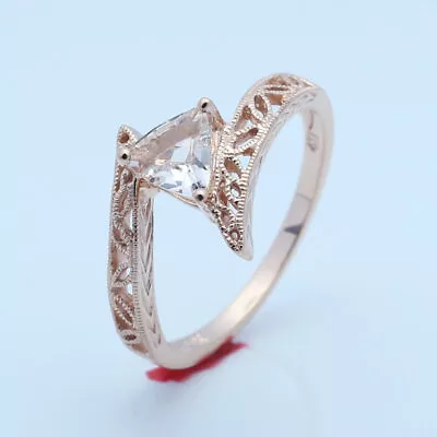 Trillion Pink Morganite Jewelry Ring Pave 10k Rose Gold Vintage Wedding Ring • $578