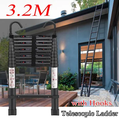 3.2M Telescopic Ladder Aluminium Multi-Purpose Extendable Step With Hooks • £62.97