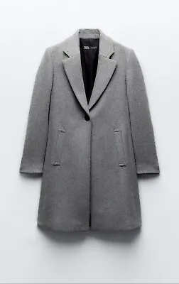 NWT  ZARA GRAY Felt Texture Coat JACKET 50% WOOL S 8431/102 • $50