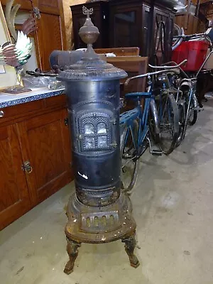 Antique Coal -wood Stove Fancy Made By Flirt Finial Top Burner Mica Door Etc. • $220