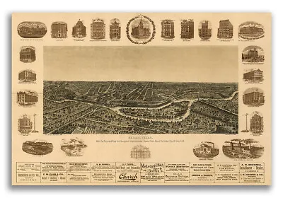 1892 Dallas Texas Vintage Old Panoramic City Map - 24x36 • $24.95