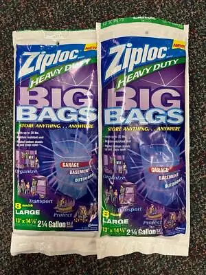 Ziploc Heavy Duty 13 Count Big Bags 2 1/4 Gallon Storage 13 X 14 1/8 - 2001 Open • £25.63