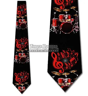 Drum Ties Music Neckties Mens Percussion Notes Red Musician Neck Tie NWT • $12