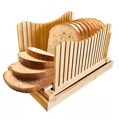 Bamboo Bread Slicer Guide Loaf Cutting Size Slicing Wooden Board Holder Foldable • £18.60