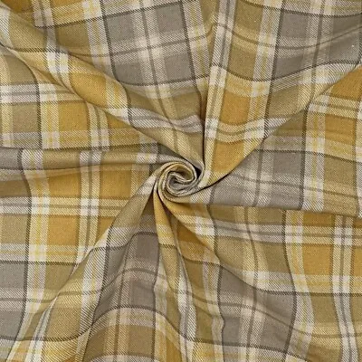 100% Cotton Linen Look Upholstery Fabric Highland Tartan Check Autumn Gingham • £4.90