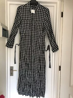 Zara Green Checked Shirt Dress Long Size XS New  • £14