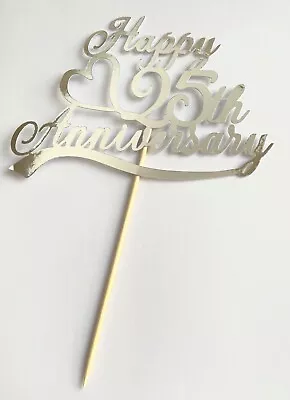 Happy 25th Anniversary Silver Cake Topper • £2.99