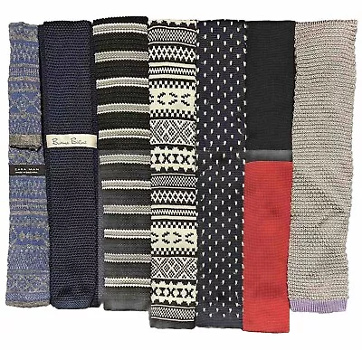 KNIT TIE Lot Of 7 Zara Burma Bibas Preppy Striped Patterned TRUNK Flat Square • $10