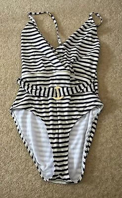 Oasis Lurex Belted Swimsuit Blue Uk Size 14 • £0.99