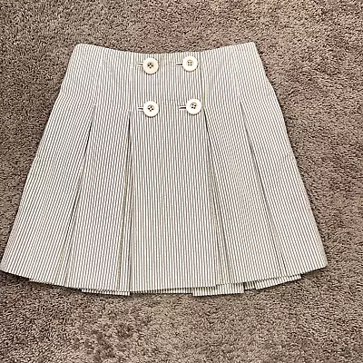 J Crew Skirt Womens 2 Gray White Striped Seersucker Pleated Mini Buttons Pocket • $24.77