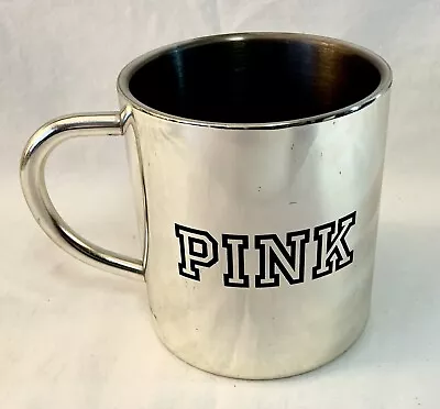 PINK Coffee Mug Cup Silver Stainless Steel Black Dog 14 Oz. Victoria’s Secret • $5