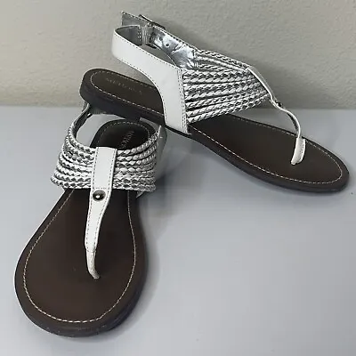 Merona Erin White Silver Sandals Flip Flops Women’s Size 7.5 • $13.60