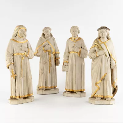 Antique Rare Wood Carved Set 4 Saint Statue Figurine Religious Church • $1995