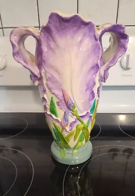 Rare Antique Majolica Iris Pastel Art Nouveau Vase Massier Era • $1249.99