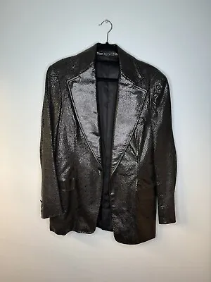 Custom Made Vintage Black PU Leather Snake Skin Slim Fit Smoking Jacket • $250