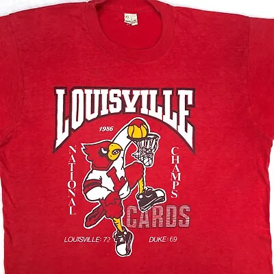 TRASHED Vtg 1986 LOUISVILLE CARDINALS BASKETBALL T-Shirt M Ncaa Single Stitch • $21.24