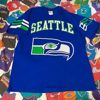 Vtg Proplayer Seattle Seahawks Big Logo Jersey T-shirt Men Size XXL NFL Aop Tee • $60