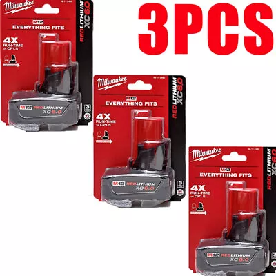 3 PCS Milwaukee 48-11-2460 M12 REDLITHIUM XC 6.0 Battery Packs • $106.99