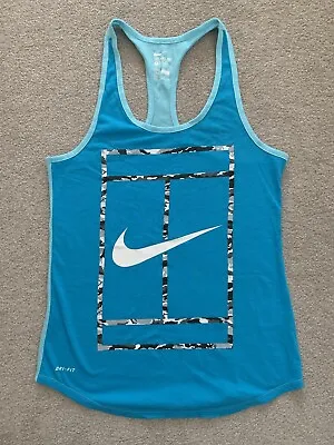£9 • Buy Women NIKE Dri-Fit Size S Blue Logo Racer Back Vest Top Exercise Sport Run Gym