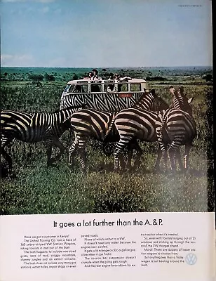 Print Ad 1968 Volkswagen VW Station Wagon Bus Zebra Stripes African Safari Tour • $12.99