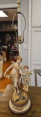 VINTAGE Art Nouveau Lf Moreau Antique Table Lamp Lady & Boy W/ Flute • $149.99