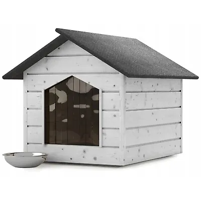 Kennel Outdoor White Cat House Cave Winterfest Insulated Wood 116x90x82cm • £219.02
