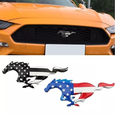 Car Front Grille USA Flag Horse Badge For Mustang 2.3T Rear Emblem Sticker Metal • $19.41