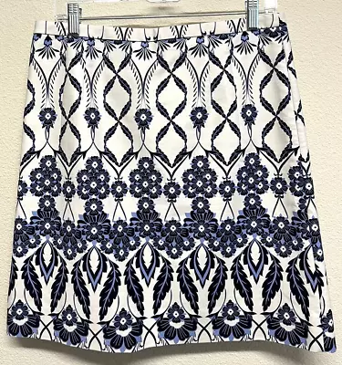 J. CREW Women's Floral Pencil Skirt Cream Blue Floral Size 8 Stretch • $18.71