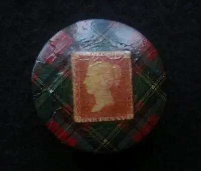 Very Nice 19th Century Antique One Penny Red Tartanware Stamp Box Prince Charlie • £85