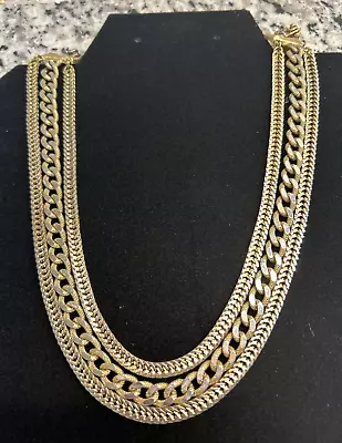 Vintage Monet Signed Triple Strand Choker Chain Gold Tone Necklace 14- 17” • $9.99