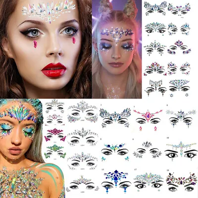 Face Gems Adhesive Glitter Jewel Tattoo Sticker Festival Rave Party Body Make-Up • £3.18