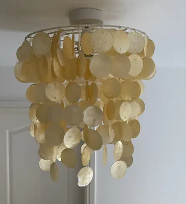 Seashell Chandelier Light Capiz Shell Tiered Mother Of Pearl Lamp Shade Pendant • £35