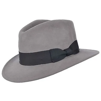 Mens Indiana Jones Style Fedora Crushable Trilby Hat With Wide Band 100% Wool  • £28.99