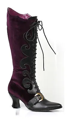 Purple Velvet Witch Maleficent Victorian Disney Villain Costume Lace Up Boots • $82.95