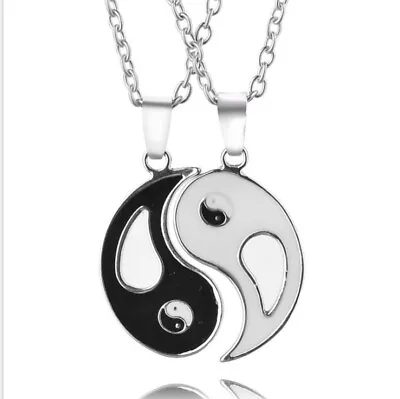 Silver Broken Heart Best Friend 2 Pieces Taiji Yin Yang Friendship Necklace Gift • £3.49