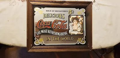 Vintage Rare Coca Cola Framed Pub Mirror 27cm X 34cm Circa 1976 • £0.99