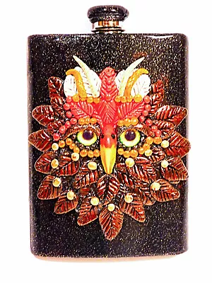 Polymer Clay Steampunk Owl 8oz Stainless Steel Screw Cap Flask Brand New OOAK • $31.99