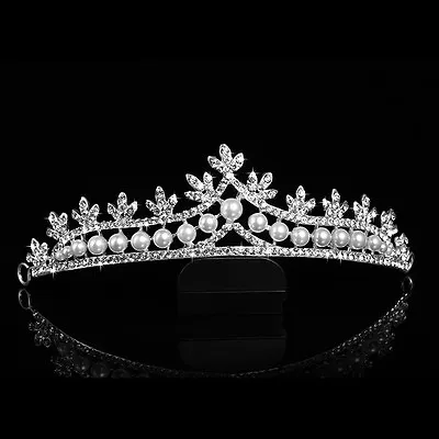 £6.49 • Buy Wedding Cream Pearl Silver Diamante Bride Crown Prom Party  Bridal Hair Tiara UK