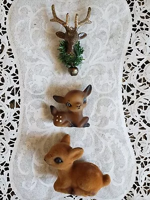 Vintage Christmas Deer Figurines Hard Plastic And Flocked • $14.99