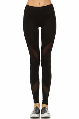 Womens Yoga High Waisted Leggings With Mesh Panel  Medium Activewear • £19.28