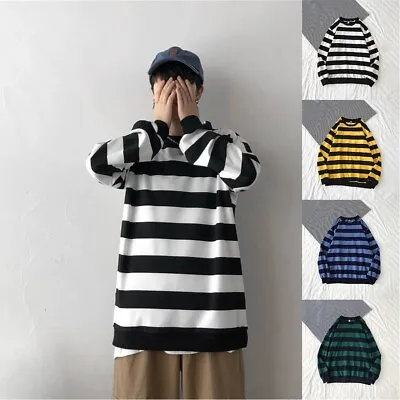 US Prison Striped Long Sleeve Tee Shirts Vintage Mens Motorcycle T-Shirt • $21