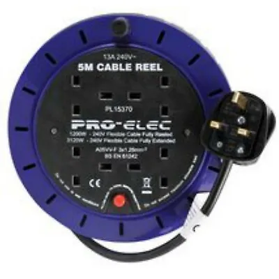 5m Extension Lead Reel 13A 5 Metre 4 Sockets 13 Amp Cable Thermal Cut Out • £15.15