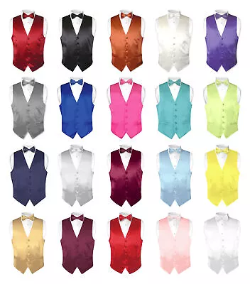 Biagio Men's SILK Dress Vest Bow Tie Solid Color BowTie Hanky Set For Suit Tux • $29.95