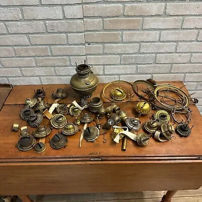 Antique Vintage Huge Lot Kerosene Oil Lamp Parts Burners Shade Holder Rings ++ • $124.99