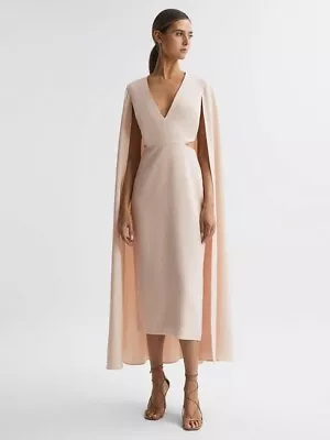 REISS Kate Cape Midi Party Dress Crepe Smart Occasion Cut Out Gown 8 36 £299 • £89.99